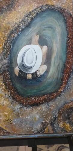 "SINTIENDO EL LATIDO DE LA TIERRA " .Clara Brunsteins.  acrílico 70x80 . técnica mixta